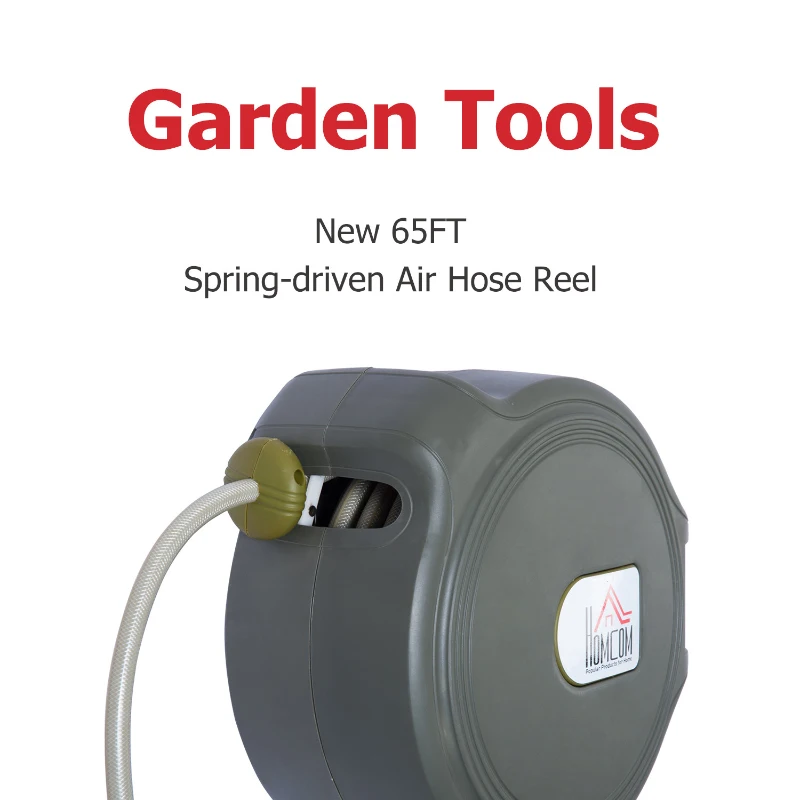 HomCom 1/2" x 65' Retractable Auto-Rewind Wall Mounted Garden Water Hose Reel