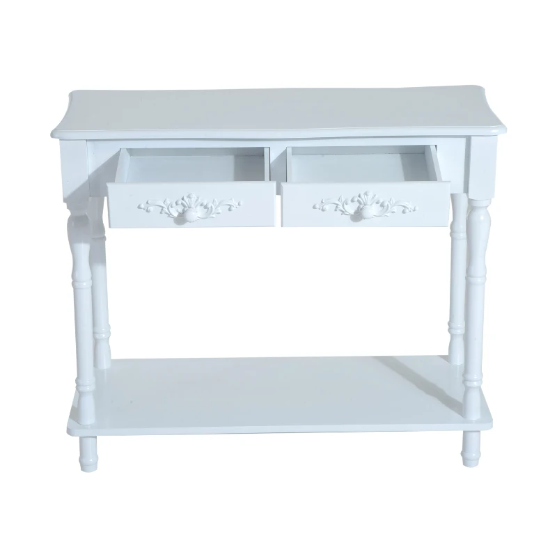 HomCom 28"H Modern Country 2 Drawer Wooden Entryway Console Table - Glossy White