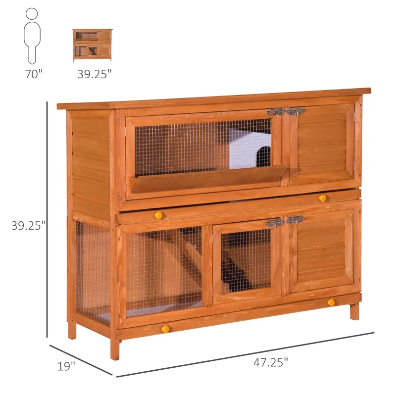 PawHut Bunny Hutch 2 Tier Elevated Wooden Rabbit Bunny House Chicken Coop Small Animal Cage w/ Sliding-Out Tray
