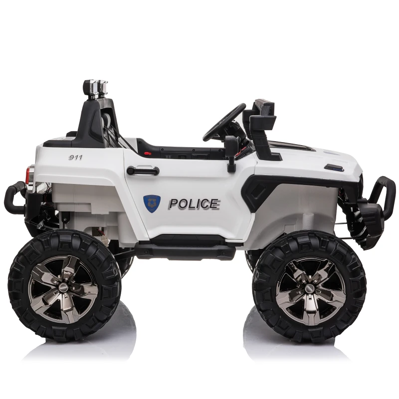 Aosom 12V Ride On Kids RC 2 Seater Ride On Car With Parental Remote Control Police Truck LED Lights MP3
