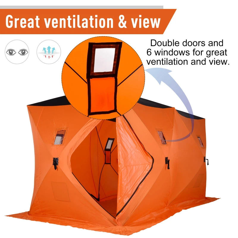 Outsunny Fishing Tent Portable 8-Person Ice Fishing Tent Shelter with Ventilation Windows and Carry Bag