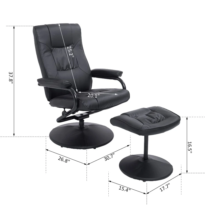 HOMCOM Recliner with Ottoman Swivel Recliner Chair with Ottoman Executive Armchair Lounge Black