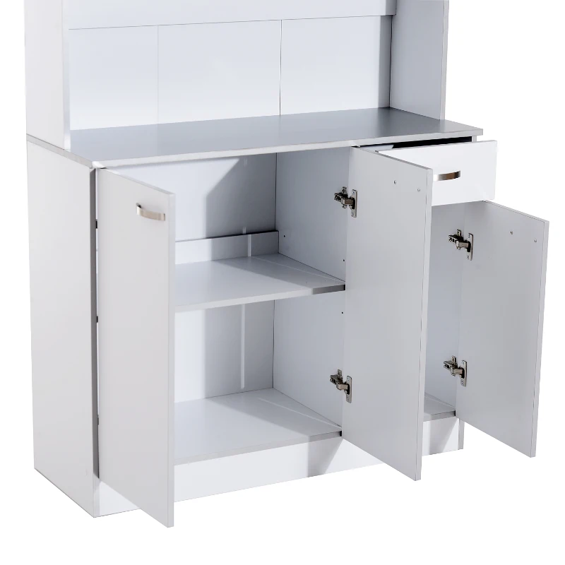 HOMCOM White Kitchen Cupboards 71” Buffet Server Microwave Storage Cabinet Hutch- White