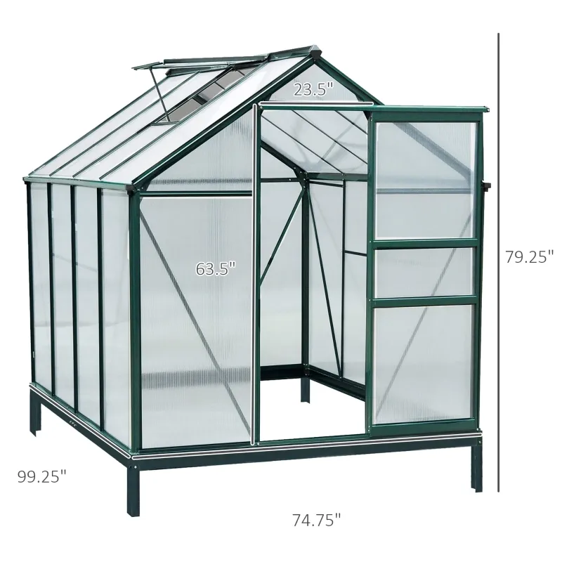 Outsunny 6' x 8' Greenhouse Clear & Twin Wall Panels Green Frame Press to Select