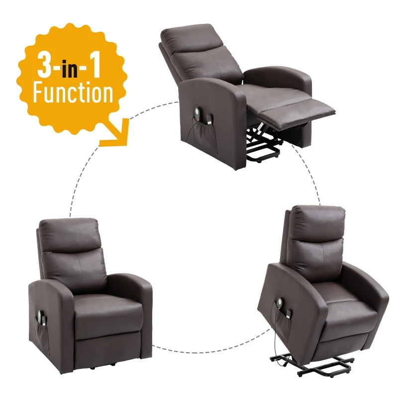 HOMCOM Lift Chair Recliner 8- Point Massage Sofa Electric Power Lift Recliner Over Padded PU Leather W/ Remote Controllers