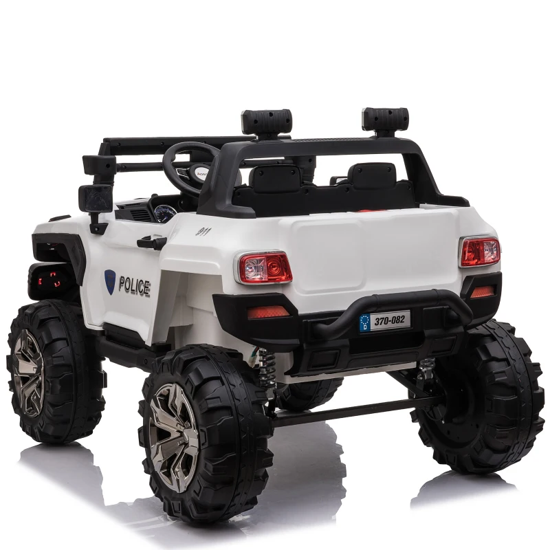 Aosom 12V Ride On Kids RC 2 Seater Ride On Car With Parental Remote Control Police Truck LED Lights MP3