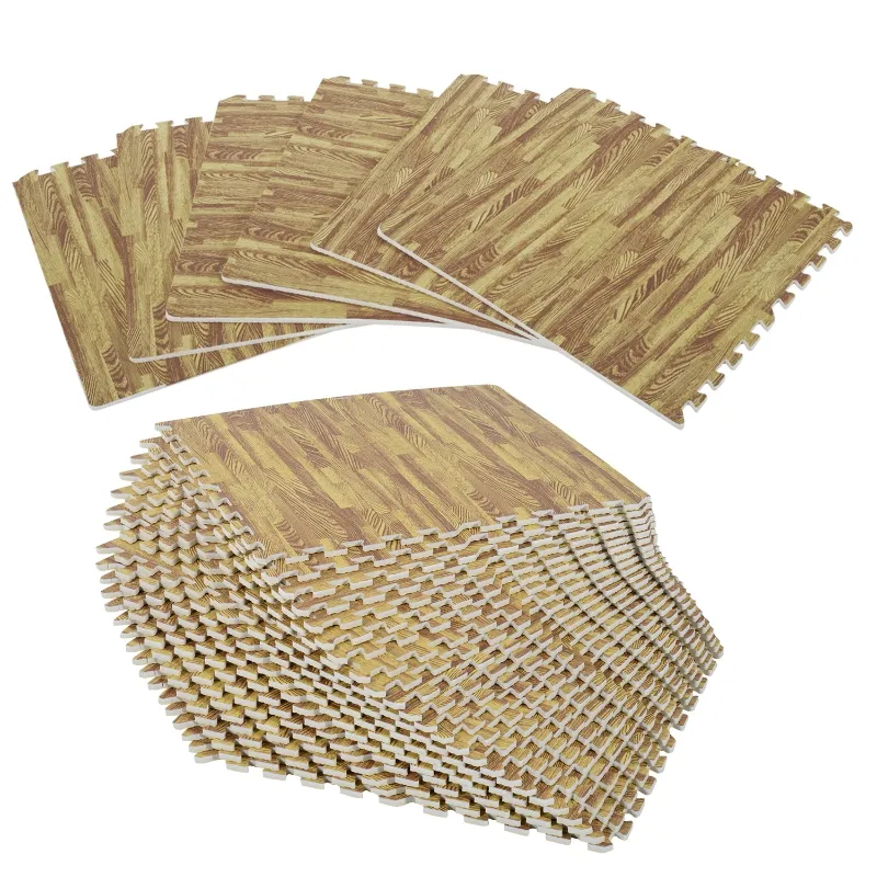 HOMCOM Interlocking Floor Mats 24pcs 96 Square Feet Soft Wood Grain EVA Foam  Exercise Workout Mat Kid Play Mat (Light Grain Wood)