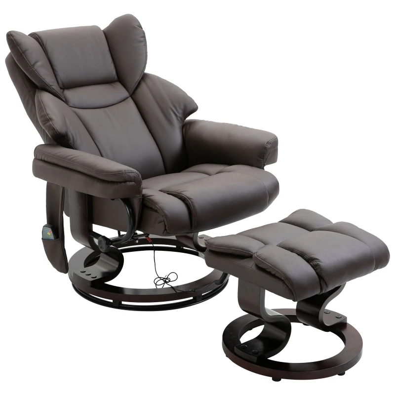 HOMCOM Massage Recliner Chair with Footrest 10 Vibration Point Faux PU Leather Brown