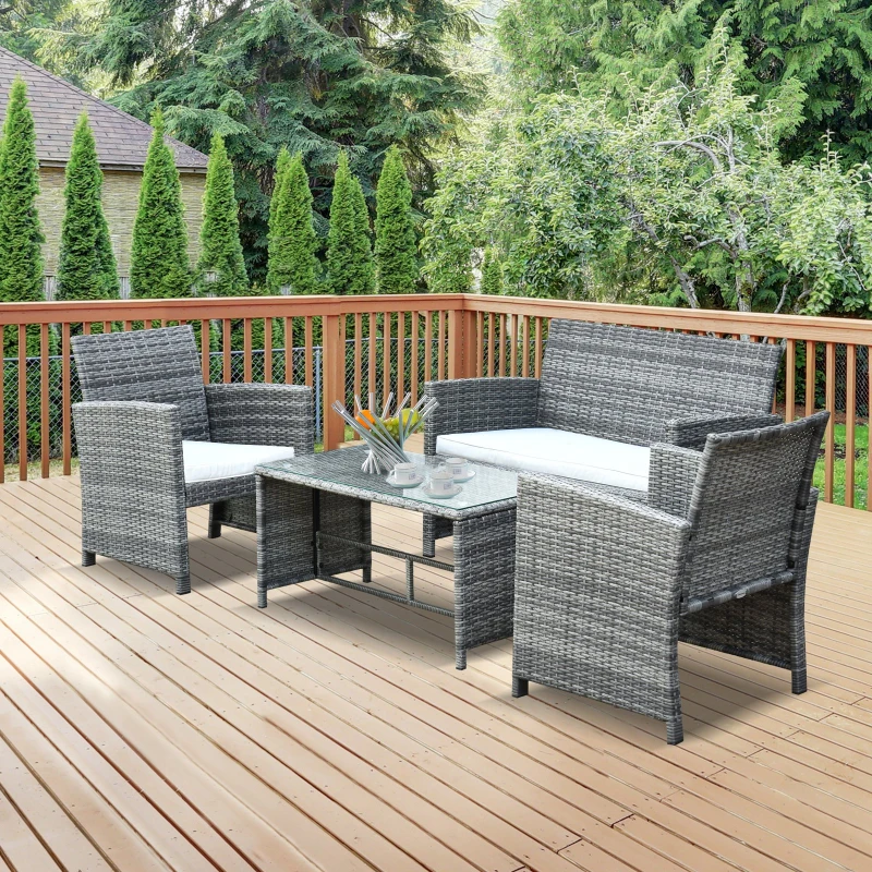 Outsunny 4Pcs Rattan Sofa Set with Table & Cushion Patio Wicker Furniture Garden Lawn Chair