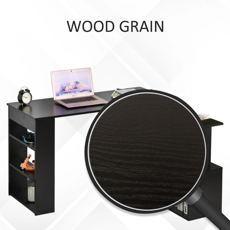 HOMCOM L-shaped Table 360° Rotating Corner Desk L-Shaped PC Workstation Student Writing Table w/ Storage Shelf Home Office Black