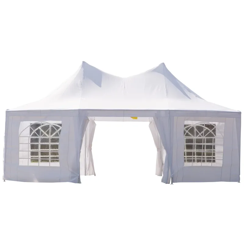Outsunny Wedding Tent 22.3ft Octagonal Party Tent Event Shelter Outdoor with 8 Removable Walls White