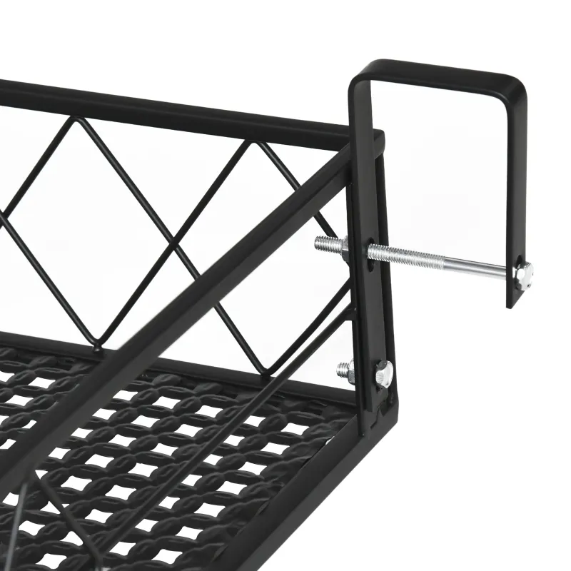 Outsunny 43'' x 12'' Hanging Flower Pot Stand Rack with Hooks, Metal Plant Pot Holder, Railing Shelf, Windows Decorate for Outdoor Garden Balcony Fence Patio