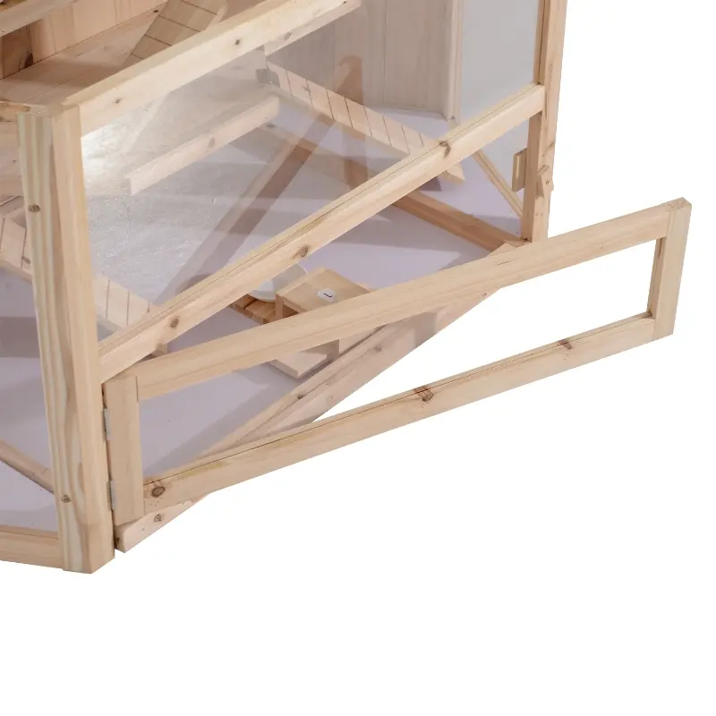 PawHut Big Hamster Cages Fir Wood Hamster Cage Mouse Rats Small Animal Exercise Play House 3 Tier with Slide Activity Center