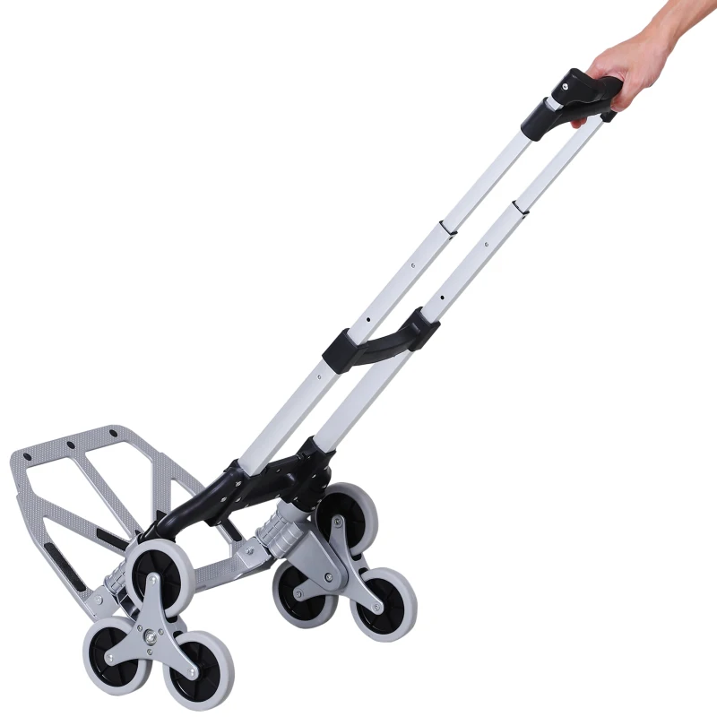 DURHAND 6-Wheels Up Stairs Trolley Hand Trucks Foldable Steel Load Cart W/ Fixed Rope