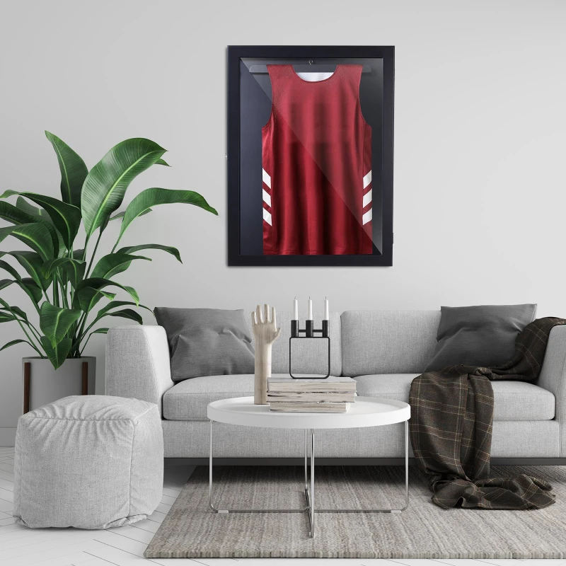 HOMCOM Display Case Jersey Frame Football Baseball Basketball Shirt Shadow Box Cabinet Black(28”x35”)