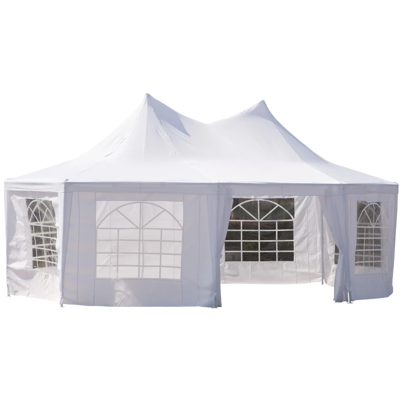 Outsunny Event Tent 22.3ft Octagonal Wedding Party Outdoor Shelter with 8 Removable Walls White