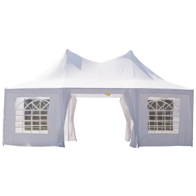 Outsunny Event Tent 22.3ft Octagonal Wedding Party Outdoor Shelter with 8 Removable Walls White