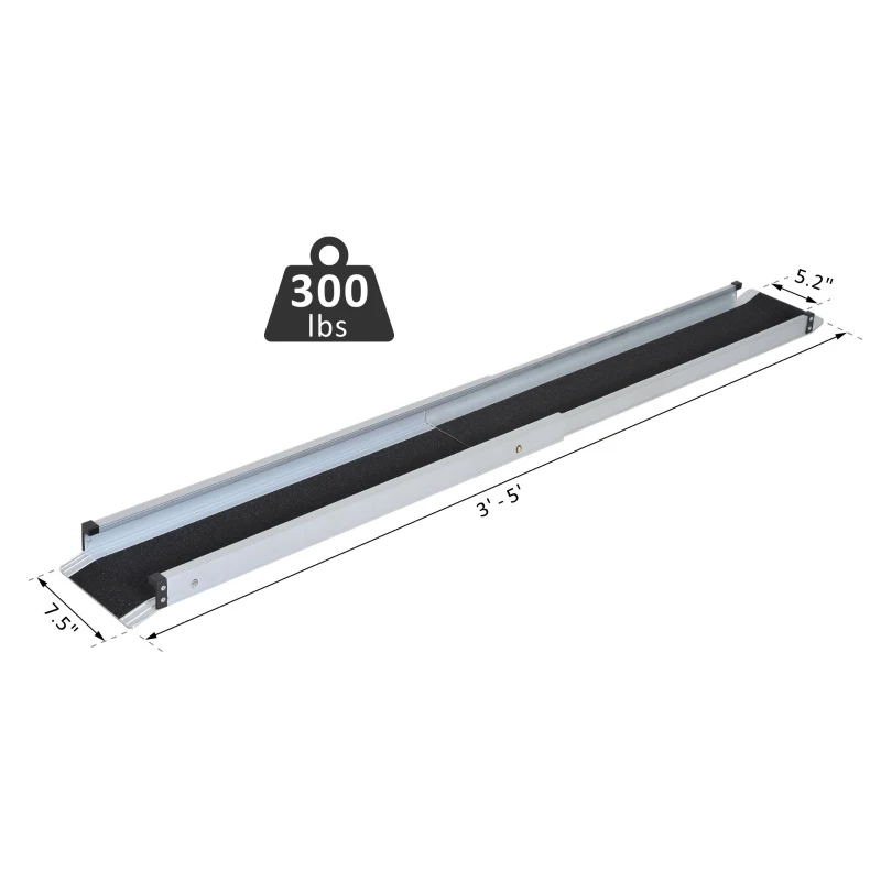 HOMCOM Portable Ramps Set of 2 3'-5' Wheelchair Ramp Telescoping Retractable Aluminum Mobility Easy Access Carrier Ramp Scooter Loading Skidproofﾠ