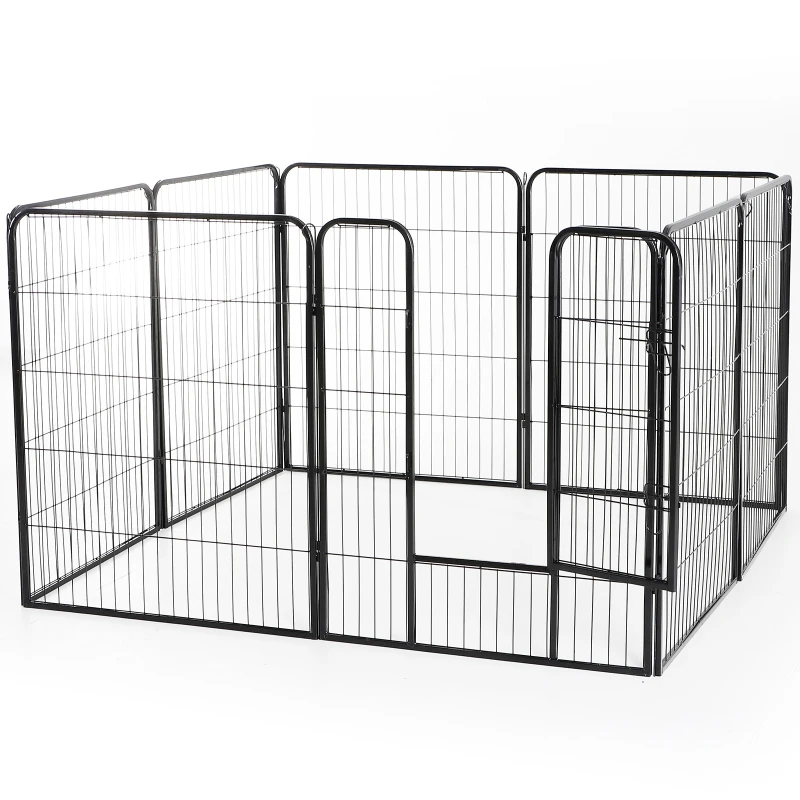 PawHut X Pen for Dogs 8 Panel Pet Playpen Heavy-Duty Iron Indoor/Outdoor 40-inch Black