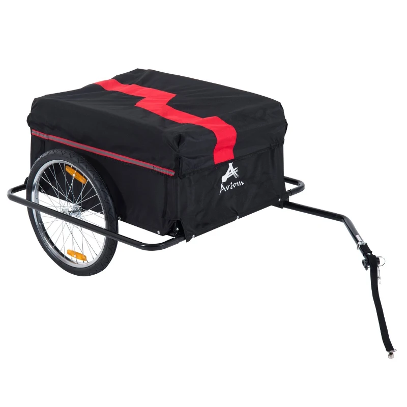 Aosom Bicycle Cargo Trailer Cart Carrier for Garden Use with Cover