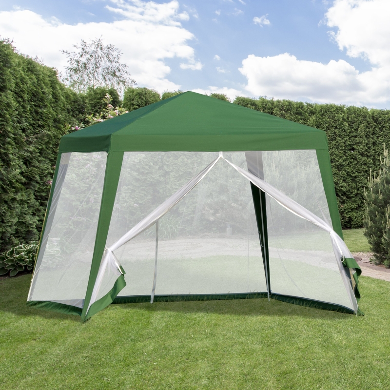 Outsunny 10x10ft Gazebo Tent w/ Netting Patio Canopy Outdoor Party Activity Sun Shade Garden Sun Shelter w/ Mesh Screen Walls Slant Leg Blue