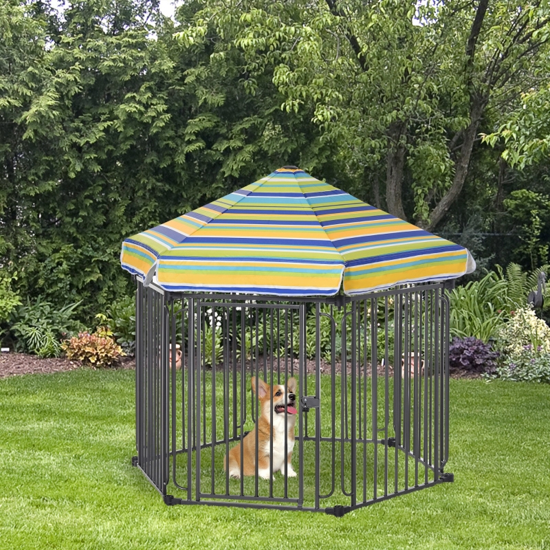 PawHut 48" x 41" Heavy-Duty Outdoor Pet Cage Kennel with Weather-Resistant Polyester Roof, Locking Door, & Metal Frame