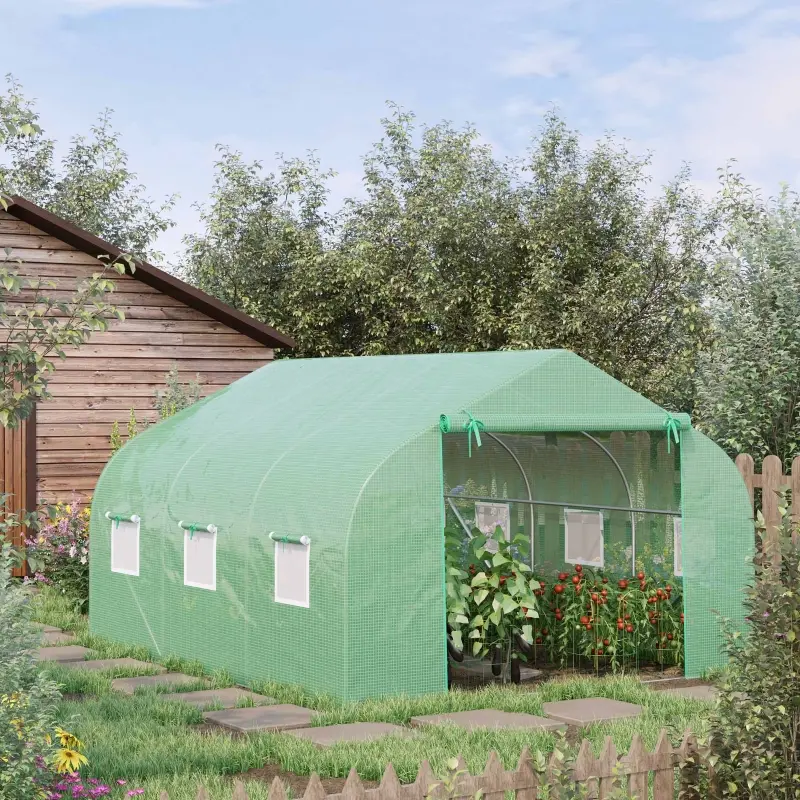 Outsunny Outdoor Greenhouse 11.5' x10' x 6.7' Walk-in Greenhouse Garden Plant Seed Green House Premium Steel Frame