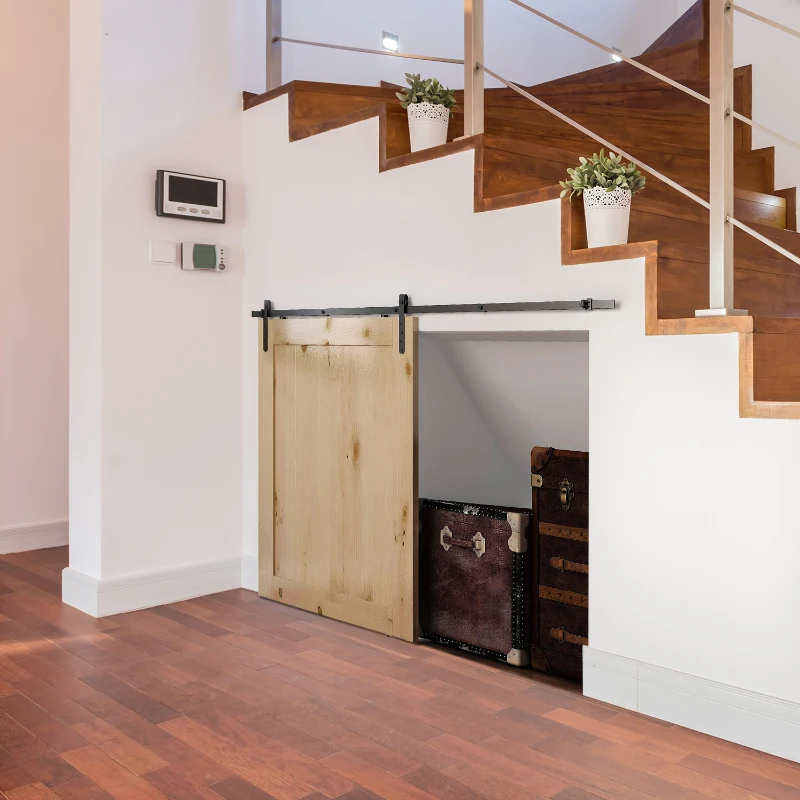 HOMCOM Antique Cabinet Sliding Barn 6FT Wood Door Hardware Kit Closet Hanger Set Coffee