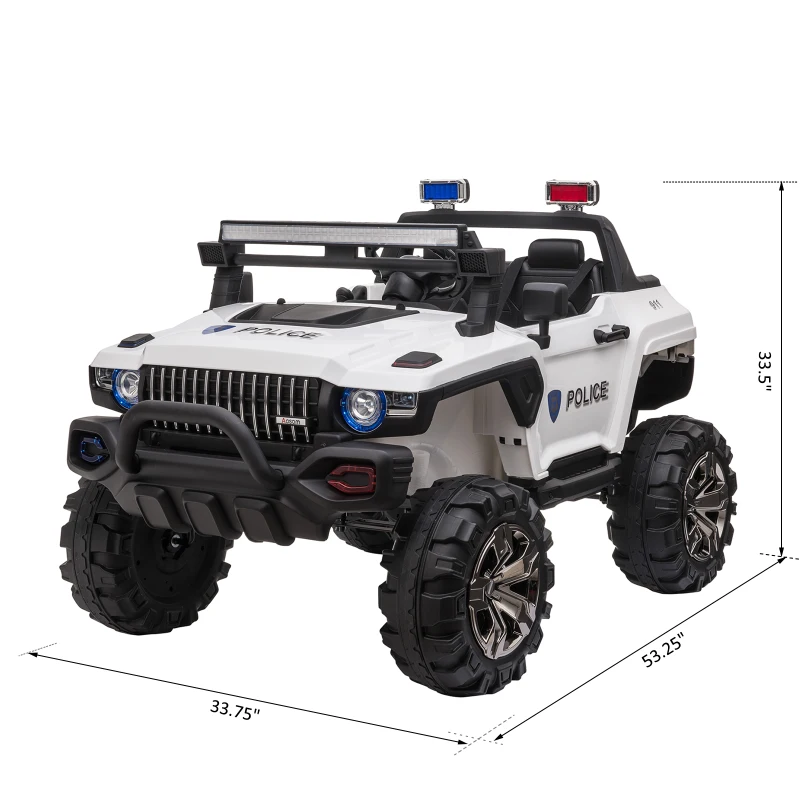 Aosom 12V Ride On Kids RC 2 Seater Ride On Car With Parental Remote Control Police Truck LED Lights MP3
