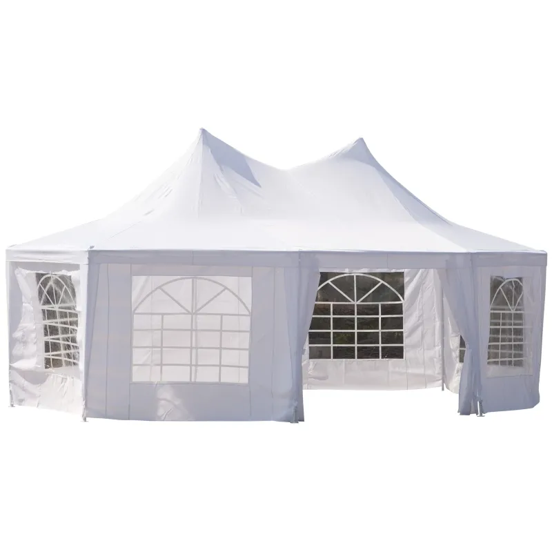Outsunny Wedding Tent 22.3ft Octagonal Party Tent Event Shelter Outdoor with 8 Removable Walls White