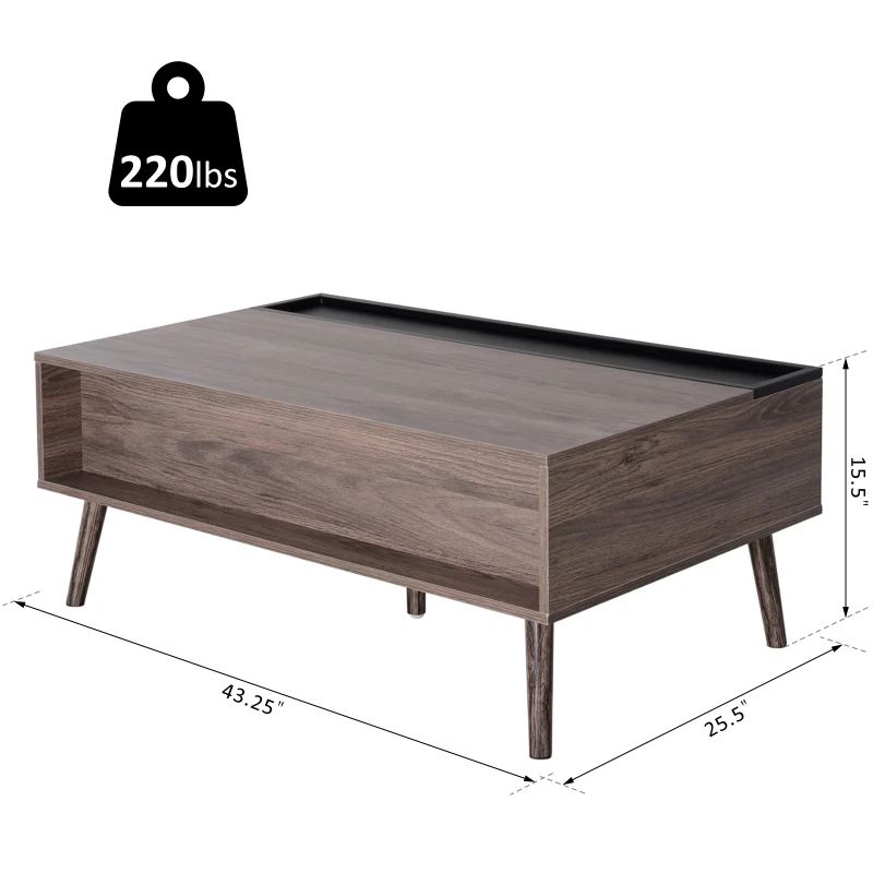 HOMCOM Lift Up Coffee Table Storage Compartment Metal Grey Wood