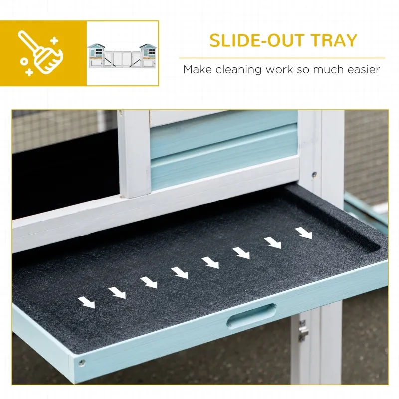 PawHut 102" 2 in 1 Wooden Rabbit Hutch Double Main House Pet Playpen Large Bunny House Enclosure for Indoor Outdoor with Run Box, Slide-out Tray, Ramp, for Rabbits and Small Animals, Blue