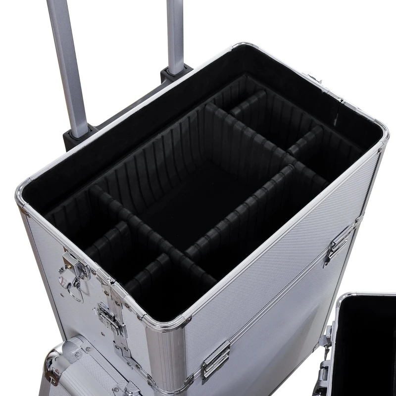 Soozier 2in1 Professional Makeup Train Case w/ Handle and Wheels - Silver