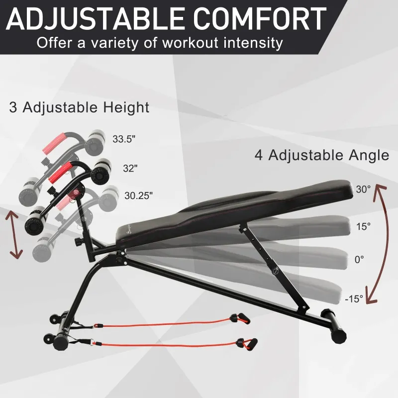Soozier Multifunctiona Fitness Bench with Adjustable Handle Leg Lifts for Home Gym, Black