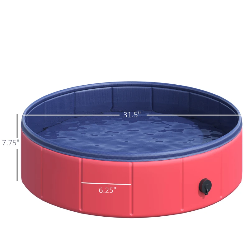PawHut Pet Pool Bathing Tub φ31.5”  Folding Dog Swimming Pool Puppy Pet Supplies Red