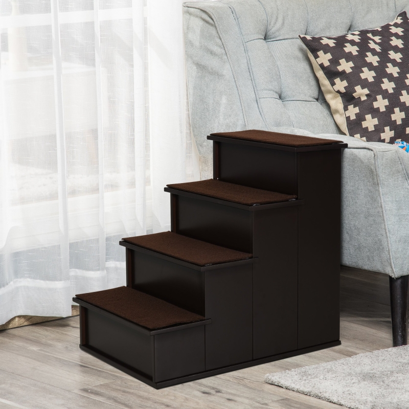 PawHut Pet Stairs Dog Steps for High Beds with Non-Slip Carpeted Pads, Coffee
