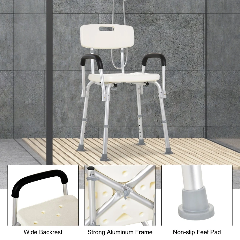 HOMCOM  Medical Shower Chair AdjustableBathtub Bench Bath Seat with Arms and Backrest