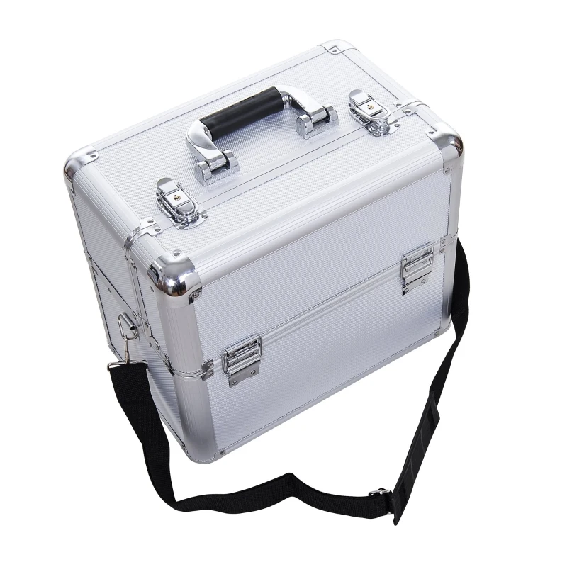 Soozier 2in1 Professional Makeup Train Case w/ Handle and Wheels - Silver