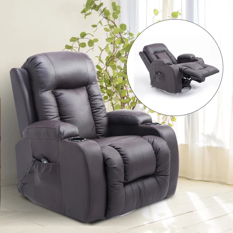 HOMCOM Faux Leather Vibrating Massage Recliner Chair with Remote Brown (No Heat)
