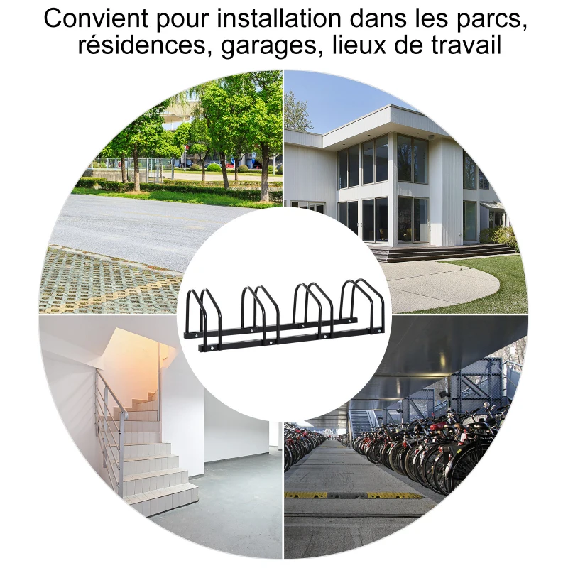 HOMCOM Bike Parking Stand Floor Wall Mount  Storage Locking Rack Holder for 4-Bicycle Outdoor Steel