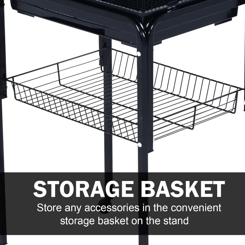 PawHut Budgie Cage 63" Rolling Bird Cage Macaw Cockatoo House Parrot Play Top Finch Pet Supply with Wheels Black
