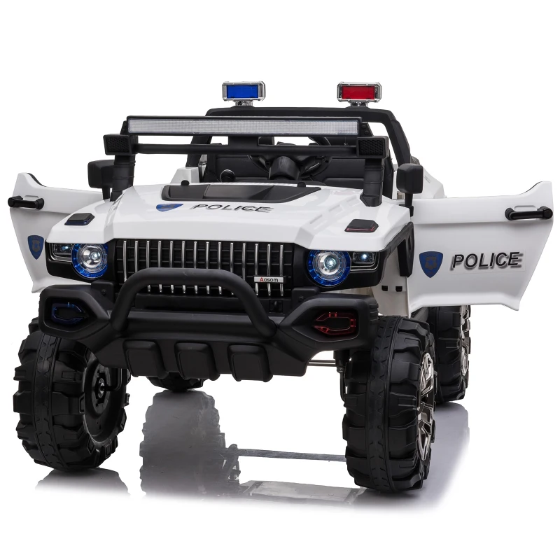 Aosom 12V Ride On Kids RC 2 Seater Ride On Car With Parental Remote Control Police Truck LED Lights MP3
