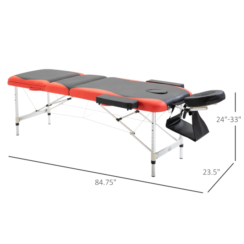 HOMCOM Portable Massage Table 73" 3 Section Foldable Massage Table Professional Salon Spa Facial Couch Bed (Black/Red)