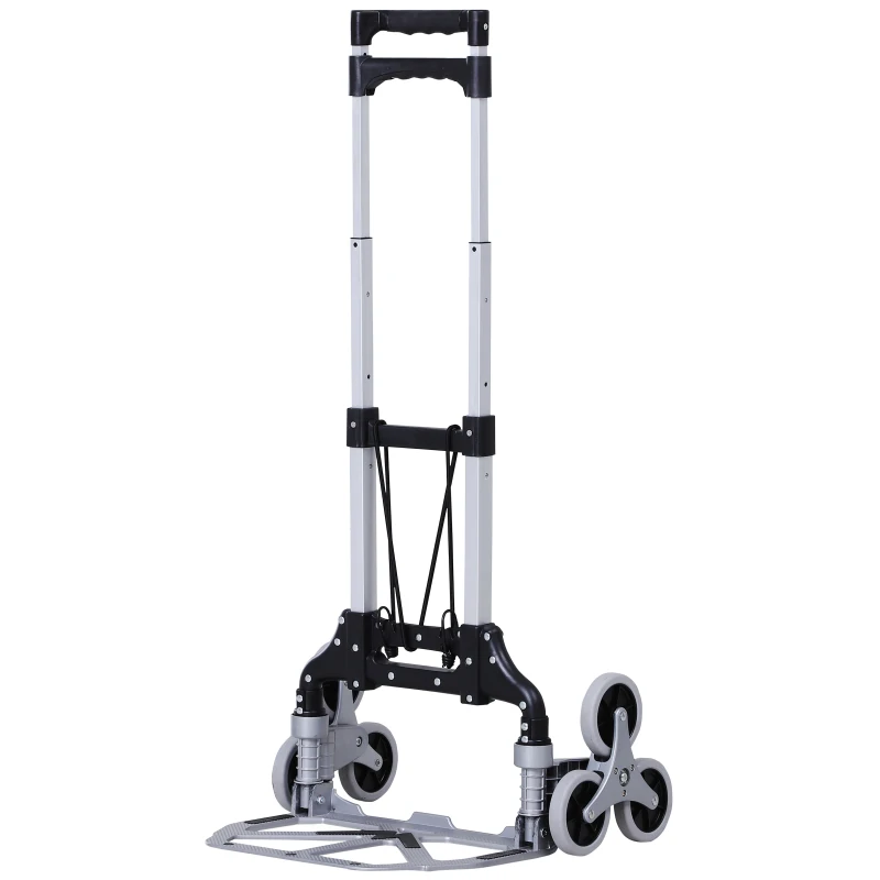 DURHAND 6-Wheels Up Stairs Trolley Hand Trucks Foldable Steel Load Cart W/ Fixed Rope