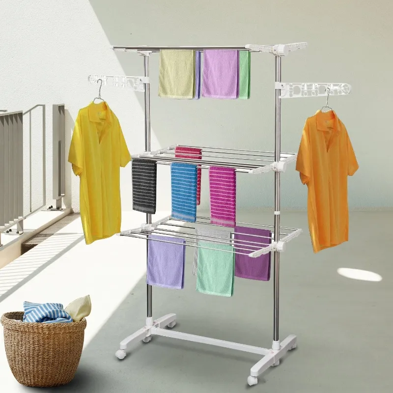 HOMCOM 3-Tier Clothes Drying Rack Foldable Laundry Dryer Hanger Airer Compact Storage Stainless Steel Hanging Rods