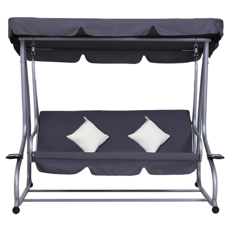 [Pick UP] Outsunny Heavy-duty Metal 3 Seater Covered Outdoor Swing Chair Garden Hammock and Bed with Frame, Canopy and 2 Pillows (Grey)