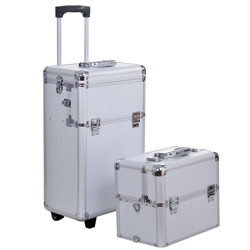 Soozier 2in1 Professional Makeup Train Case w/ Handle and Wheels - Silver