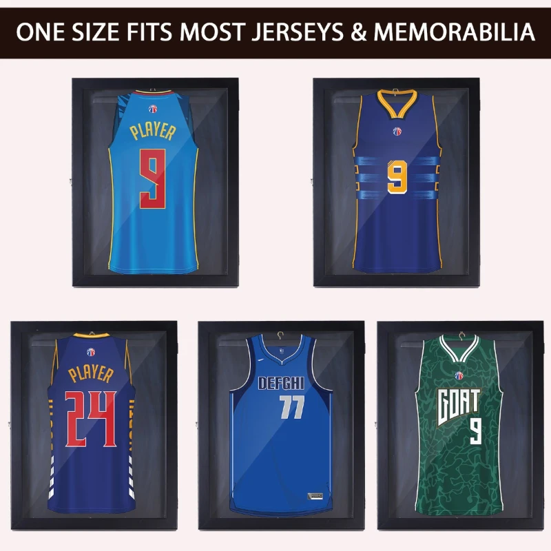 HOMCOM Jersey Shadow Box Shirt Shadow Box Cabinet Football Baseball Basketball, Black