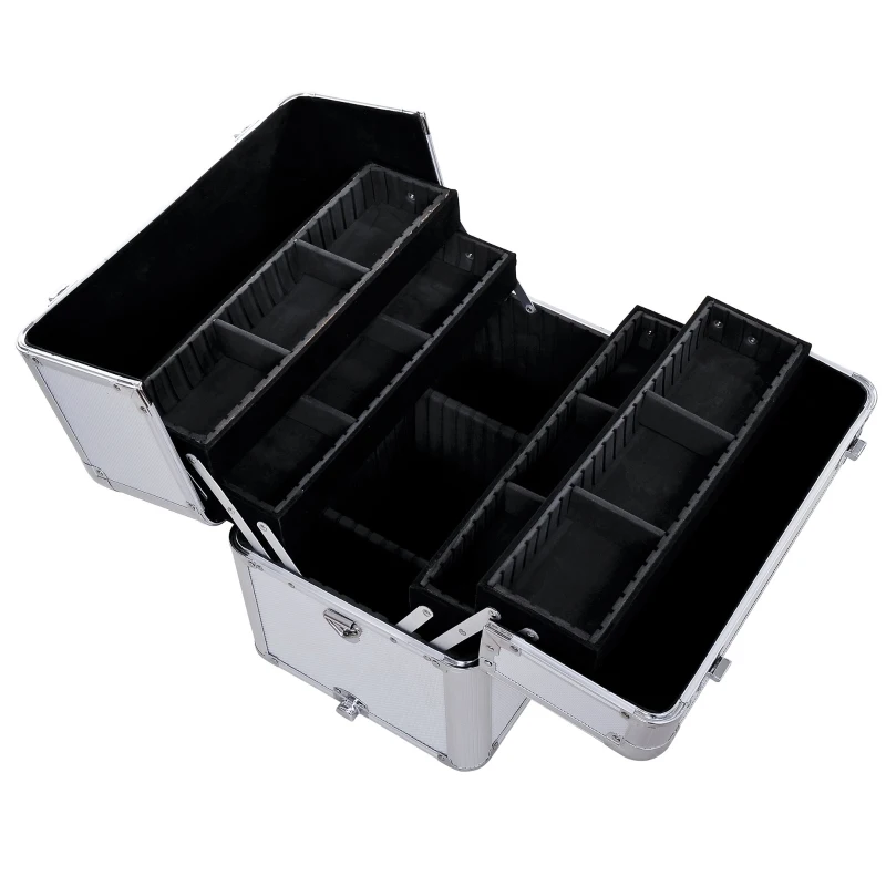 Soozier 2in1 Professional Makeup Train Case w/ Handle and Wheels - Silver