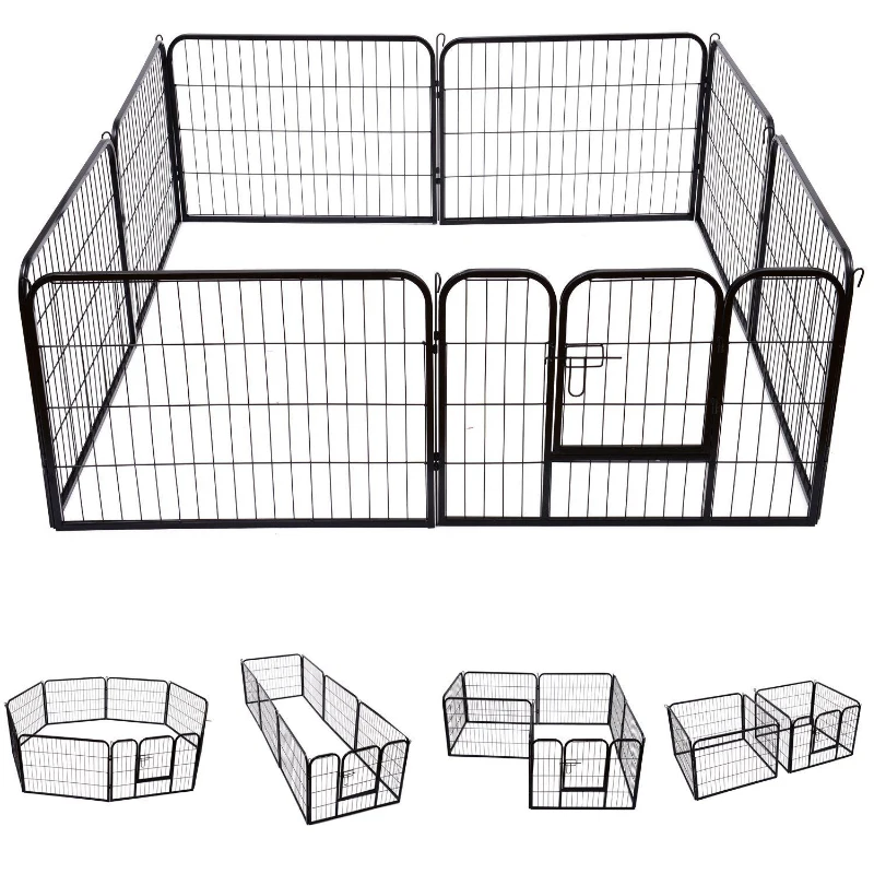 PawHut X Pen for Dogs 8 Panel Pet Playpen Heavy-Duty Iron Indoor/Outdoor 40-inch Black